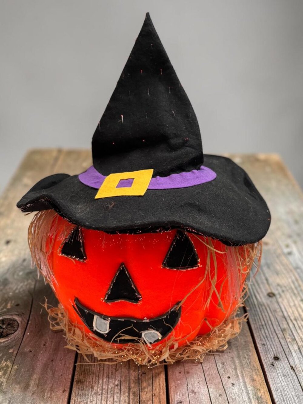 vintage Fiber Optic Halloween Jack-O-Lantern Pumpkin Decoration large with Witch